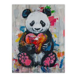 "Artery8 Cute Panda with Loveheart Street Art Graffiti Pop Wall Art Print in Grey - Size: W24"" x H32""" - thumbnail 1