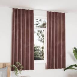 Berkfield Home Elegant Blackout Curtains 2pcs with Hooks Velvet Antique Pink 140 - thumbnail 2