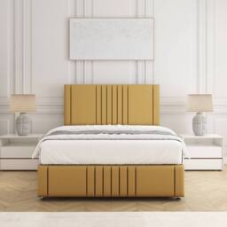BSSPOKE Hazel Divan Bed Plush Velvet Headboard 2Drawers Same Side No Mattress in Mustard - Size: Double - thumbnail 3