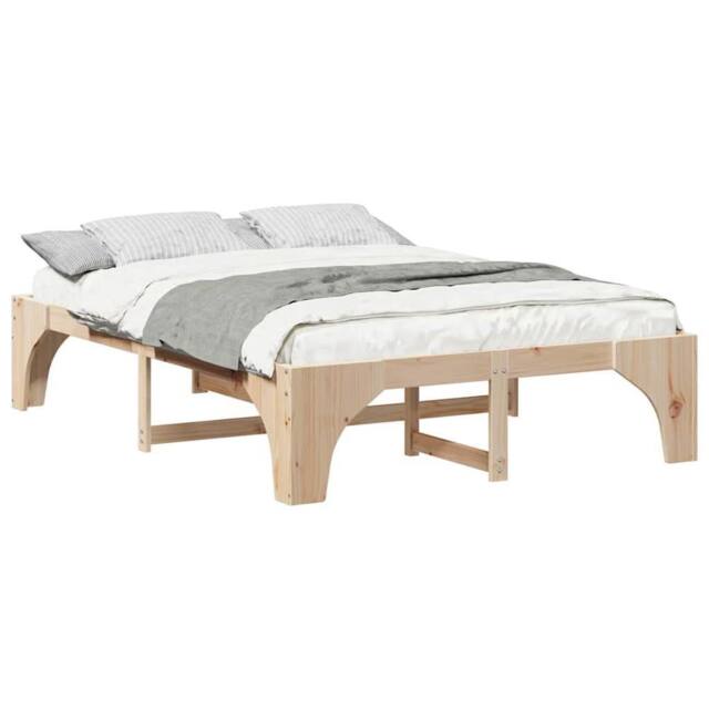 Berkfield Home Stylish Floor Bed Frame with Storage Brown 150 x 200 cm Solid pin in Natural - image 1