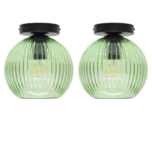 First Choice Lighting Set of 2 Betchley - Green Ribbed Glass Globe Black Ceiling Lights - image 1