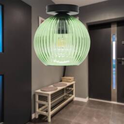 First Choice Lighting Set of 2 Betchley - Green Ribbed Glass Globe Black Ceiling Lights - thumbnail 4