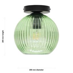 First Choice Lighting Set of 2 Betchley - Green Ribbed Glass Globe Black Ceiling Lights - thumbnail 6