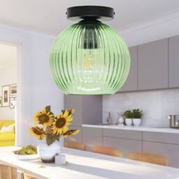 First Choice Lighting Set of 2 Betchley - Green Ribbed Glass Globe Black Ceiling Lights - thumbnail 5