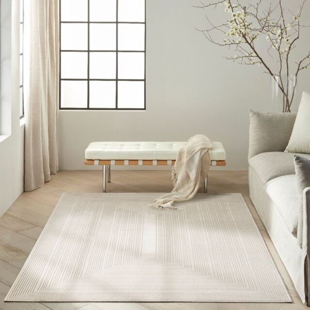 The Rug Shop UK Cream Modern Abstract Polyester Easy To Clean Latex Back Ivory Area Rug - Size: 240 cm x 300 cm - image 1