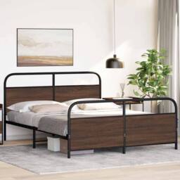 Berkfield Home Metal Bed Frame without Mattress Brown Oak 160x200 cm - thumbnail 4