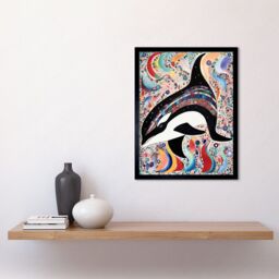 "Artery8 Wall Art Print Modern Folk Art Pattern Orca Whale Art Framed in Black - Size: W12"" x H16""" - thumbnail 2