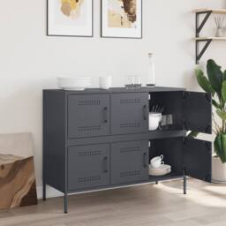 Berkfield Home Sideboard Anthracite 100.5x39x79 cm Steel in Black - thumbnail 3