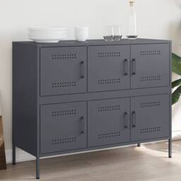 Berkfield Home Sideboard Anthracite 100.5x39x79 cm Steel in Black - thumbnail 1