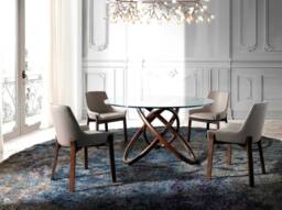 Angel Cerda Dark Mink Leatherette Dining Chair with Walnut Legs in Beige - thumbnail 4