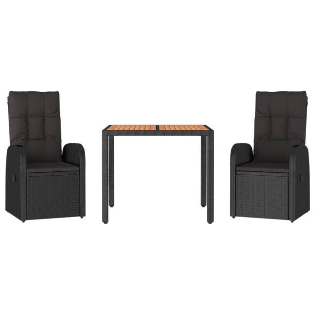 Berkfield Home Beautiful 3 Piece Garden Dining Set Black Poly Rattan&Solid Wood - image 1