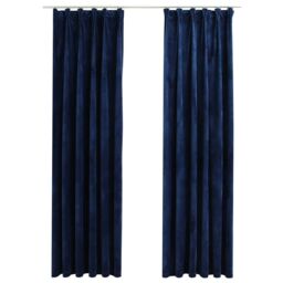 Berkfield Home Blackout Curtains 2 pcs with Hooks Velvet Dark Blue 140x225 cm - thumbnail 2
