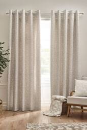 Catherine Lansfield 'Brooke Floral' Lined Eyelet Curtains in Natural - Size: 117 cm width x 137 cm drop - thumbnail 1