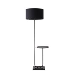 ValueLights Tavel Matte Black Marble Base Floor Lamp With Table & Large Black Shade - thumbnail 2