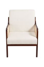 Living and Home Corduroy Beige Armchair with Rattan Armrest - thumbnail 3