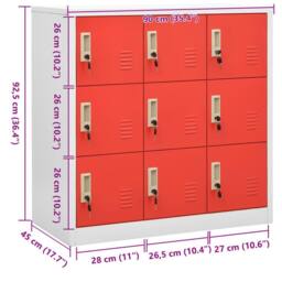 Berkfield Home Locker Cabinet Light Grey & Red 90x45x92.5 cm Steel - thumbnail 8