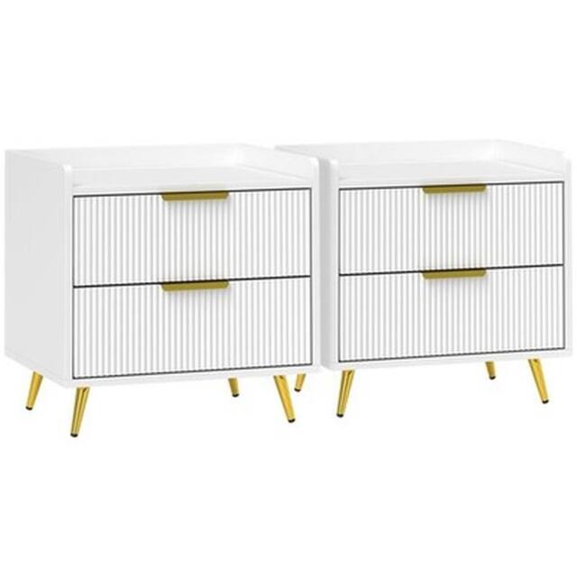 NESTLUNE Bedside Table Set of 2 with 2 Drawers in White - Size: 100 cm x 15 cm - image 1