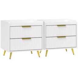 NESTLUNE Bedside Table Set of 2 with 2 Drawers in White - Size: 100 cm x 15 cm