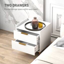 NESTLUNE Bedside Table Set of 2 with 2 Drawers in White - Size: 100 cm x 15 cm - thumbnail 5