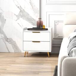 NESTLUNE Bedside Table Set of 2 with 2 Drawers in White - Size: 100 cm x 15 cm - thumbnail 3