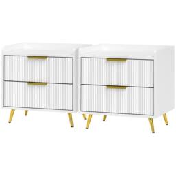 NESTLUNE Bedside Table Set of 2 with 2 Drawers in White - Size: 100 cm x 15 cm - thumbnail 6