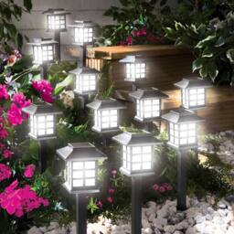 Gainsborough Set of 12 Solar Path Lights, Traditional Warm White LEDs in Black - thumbnail 1