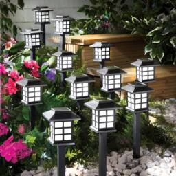 Gainsborough Set of 12 Solar Path Lights, Traditional Warm White LEDs in Black - thumbnail 2