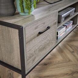 Home Source TV Unit Media Stand Storage Cabinet 2 Door Cupboard Shelf Storage in Light Grey - thumbnail 6