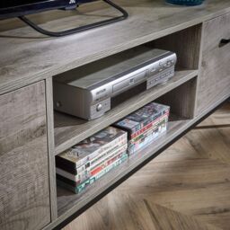 Home Source TV Unit Media Stand Storage Cabinet 2 Door Cupboard Shelf Storage in Light Grey - thumbnail 7