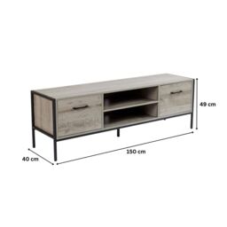 Home Source TV Unit Media Stand Storage Cabinet 2 Door Cupboard Shelf Storage in Light Grey - thumbnail 3