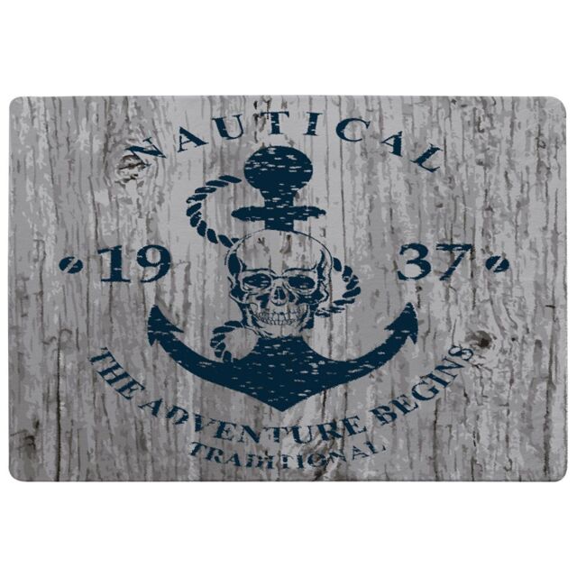 Benjamin Tate Design Anchor Print On Wood Rug in Natural - Size: Large - image 1