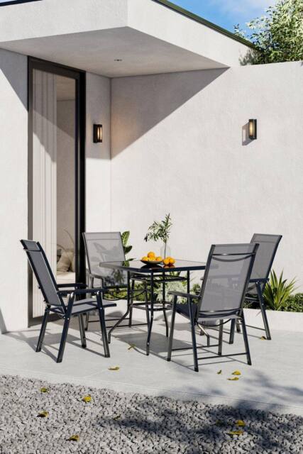 Garden Sanctuary 5Pcs Outdoor Garden Steel Table & Chair Set in Black - image 1
