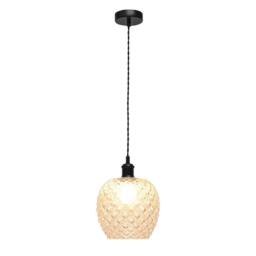 First Choice Lighting Set of 2 Baine - Clear Textured Glass Black Retro Pendant Fittings - thumbnail 3