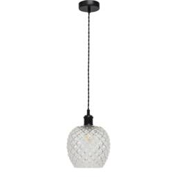 First Choice Lighting Set of 2 Baine - Clear Textured Glass Black Retro Pendant Fittings - thumbnail 2