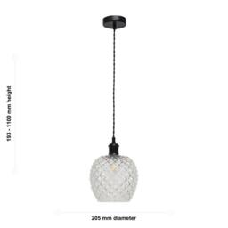 First Choice Lighting Set of 2 Baine - Clear Textured Glass Black Retro Pendant Fittings - thumbnail 6