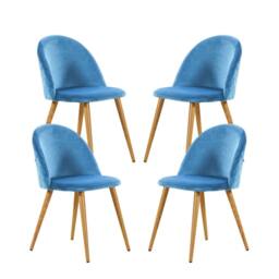 Life Interiors Lucia Dining Set Round Oak Table + 4 Velvet Dining Chairs in Blue - thumbnail 5
