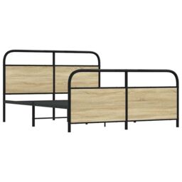 Berkfield Home Metal Bed Frame without Mattress Sonoma Oak 150x200 cm King Size in Brown - thumbnail 3