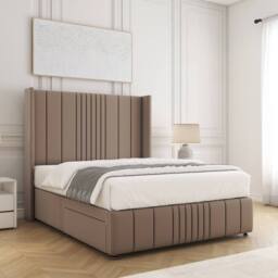 "BSSPOKE Elise Plush Velvet Divan Bed 54""Headboard 2Drawers Footend & Mattress in Taupe - Size: Small Double" - thumbnail 3