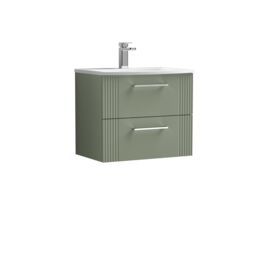 Balterley Wall Hung 2 Drawers Vanity Unit - Curved Basin 600mm, Satin Green - thumbnail 1