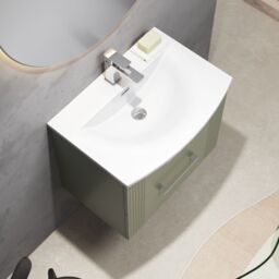 Balterley Wall Hung 2 Drawers Vanity Unit - Curved Basin 600mm, Satin Green - thumbnail 3