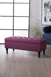 FWStyle Dark Fuchsia Ottoman Storage Bench Padded Buttoned Seat - thumbnail 1