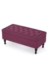 FWStyle Dark Fuchsia Ottoman Storage Bench Padded Buttoned Seat - thumbnail 4