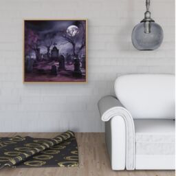 Warren Reed - Designer Witchs Moonlit Cemetery Design Framed Canvas in Light Brown - Size: w40 inch x h40 inch - thumbnail 2