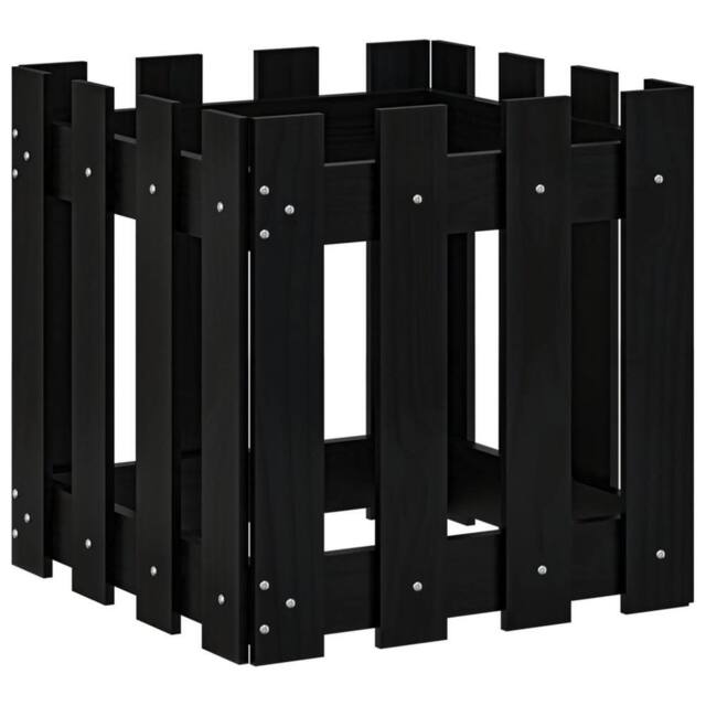 Berkfield Home Garden Planter with Fence Design Black 40x40x40 cm Solid Wood Pine - Size: 40 x 40 x 40 cm - image 1