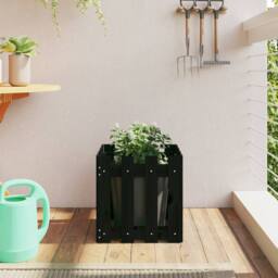 Berkfield Home Garden Planter with Fence Design Black 40x40x40 cm Solid Wood Pine - Size: 40 x 40 x 40 cm - thumbnail 2