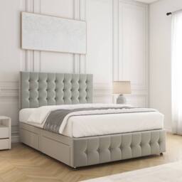 "BSSPOKE Eva Divan Bed Plush Velvet 24"" Headboard 2 Drawers Footend & Mattress in Silver - Size: Double" - thumbnail 3
