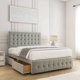 "BSSPOKE Eva Divan Bed Plush Velvet 24"" Headboard 2 Drawers Footend & Mattress in Silver - Size: Double" - thumbnail 1