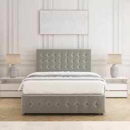 "BSSPOKE Eva Divan Bed Plush Velvet 24"" Headboard 2 Drawers Footend & Mattress in Silver - Size: Double" - thumbnail 2