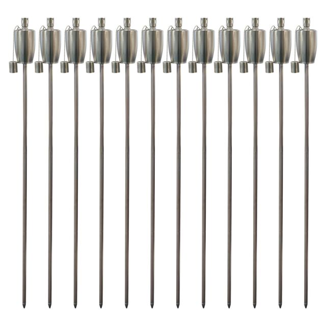 Harbour Housewares 12x Outdoor Flame Torches - Barrel Metal Garden Fire Torch Lighting in Silver - image 1