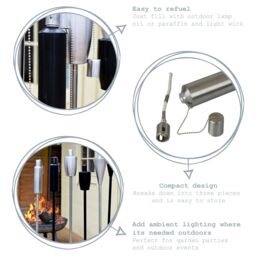 Harbour Housewares 12x Outdoor Flame Torches - Barrel Metal Garden Fire Torch Lighting in Silver - thumbnail 3
